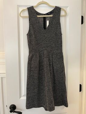 Madewell Black and White Textured Sleeveless A-Line Midi Dress